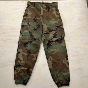 Military Trousers Woodland Camo Combat Small Short Cargo Pants Green Mens